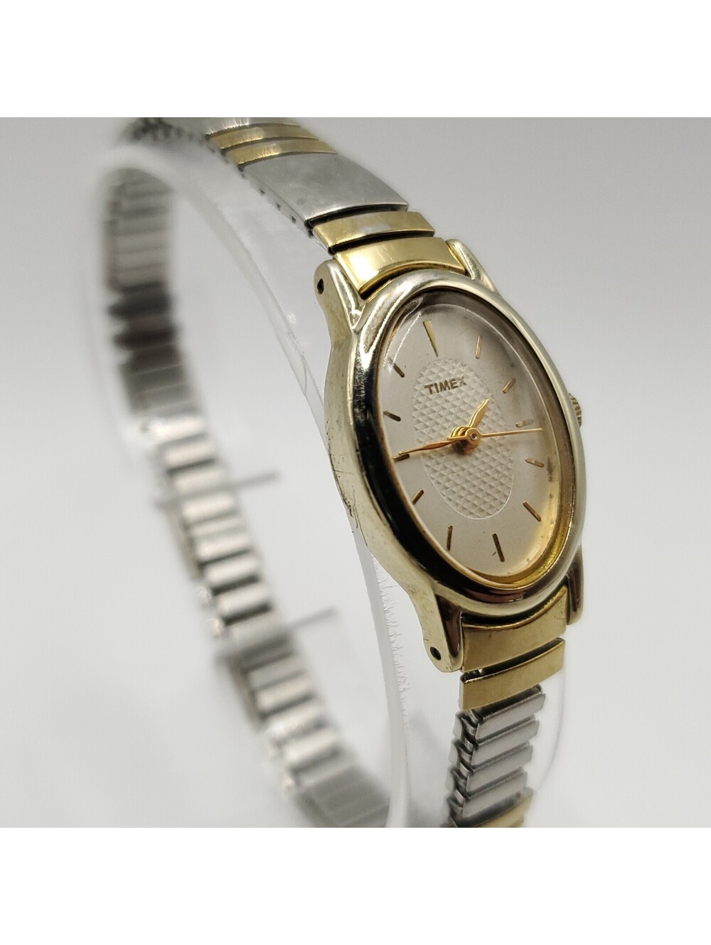 Timex Cavatina Womens Oval Dial Two-Tone Watch 18mm Stretch Band New Battery